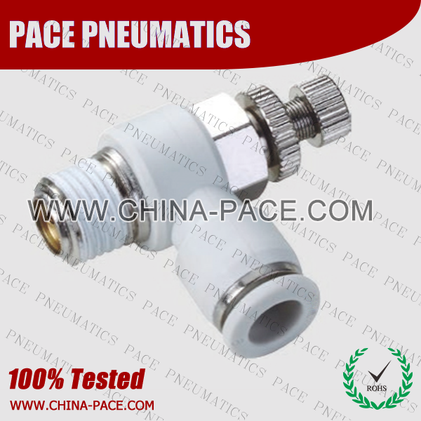 Air Flbow control valve Grey Color Pneumatic Fittings, White Push To Connect Fittings, Air Fittings, white color push in fittings, Push In Air Fittings, Composite Push In Fittings, Polymer push to connect Fittings, Air Flow Speed Control valve, Hand Valve, pneumatic component
